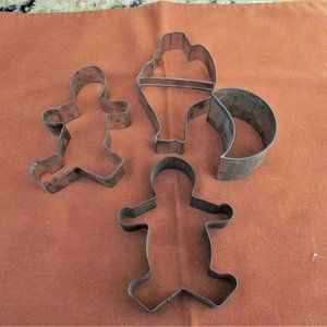 Vintage Metal Cookie Cutters 4 Santa, 2 Gingerbread Men, Half Moon